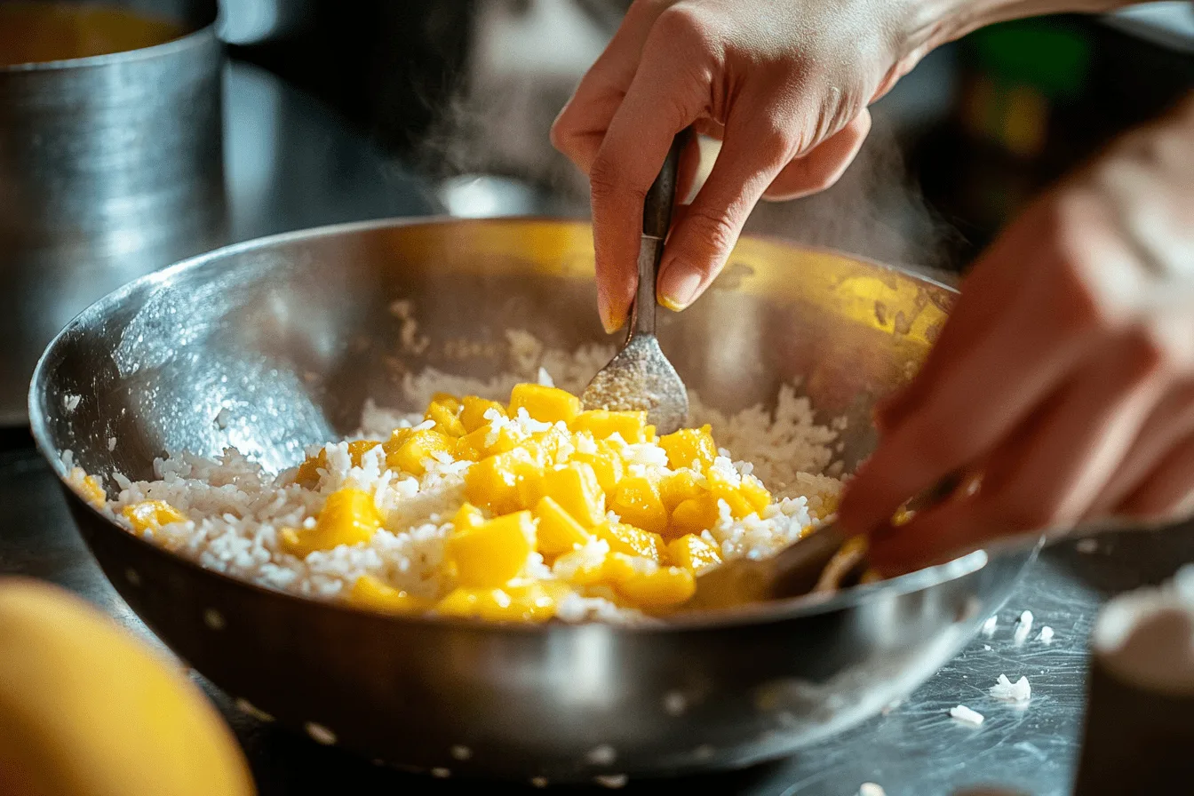Mango sticky rice step